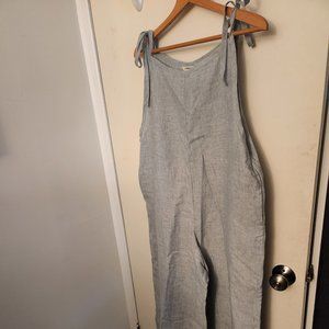 J. Peterman Linen Jumpsuit Wide Leg Minimalist - Caroline - M Grey/Blue
